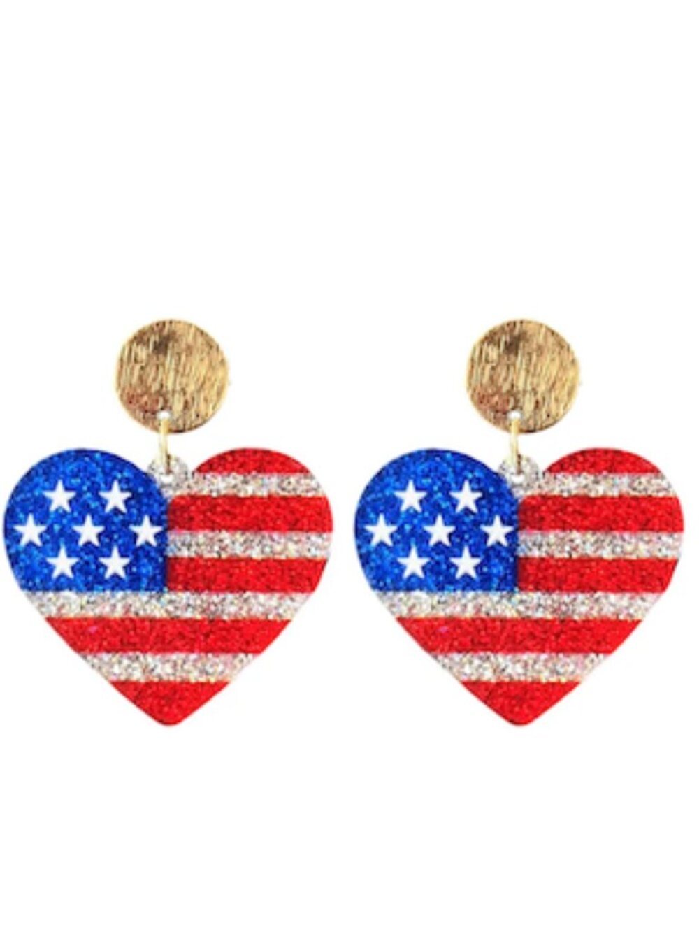 USA Patriotic 4th of July Heart Glitter Flag Earrings Acrylic America 250th NIP